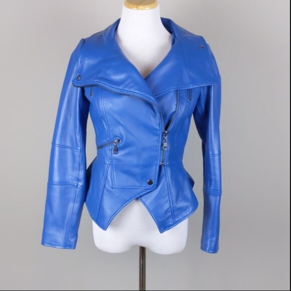 G.I.L.I. Jackets & Blazers - G.I.L.I. Moto Leather peplum Jacket in vibrant blue